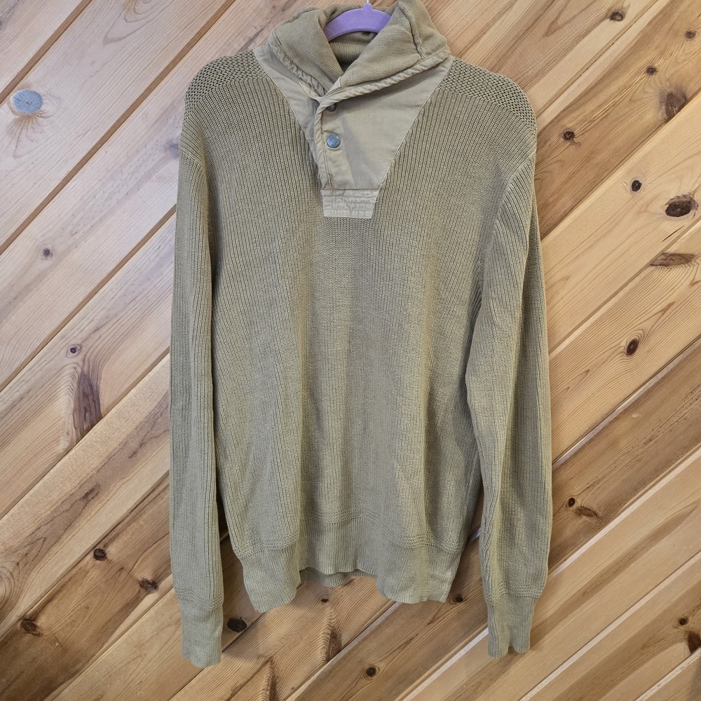 Vintage Polo Ralph Lauren Military Green Shawl Collar Sweater Sz Large Cotton